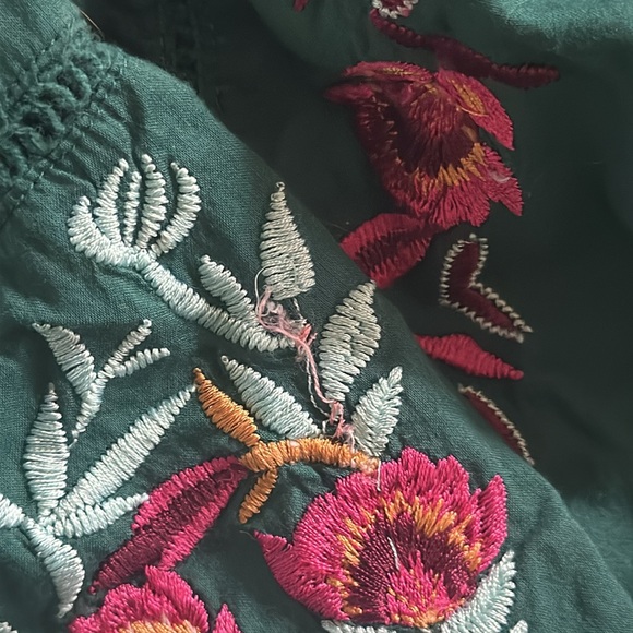 Free People Green Embroidered 3/4 Bell Sleeve Babydoll Boho Mini Dress Small - Picture 13 of 13